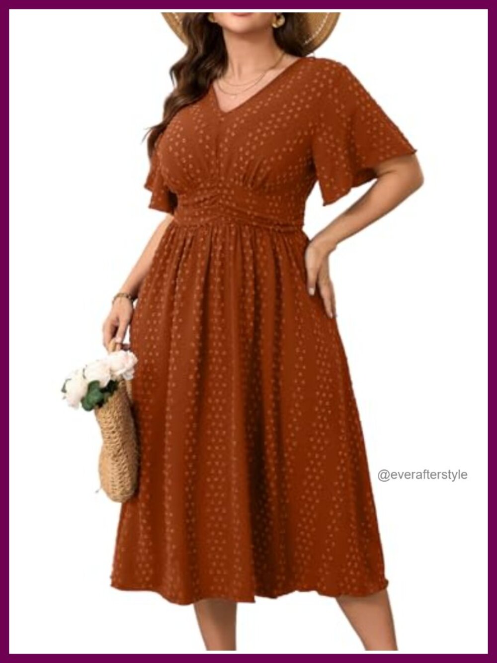 Plus Size Maxi Dress V Neck Short Sleeve Swiss Dot A-Line Summer Casual